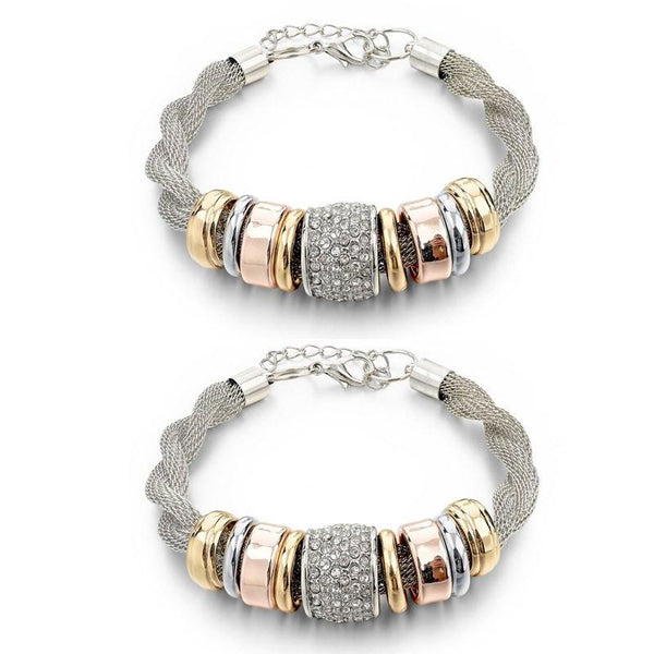 2 Sets of Entwined Silver Metal Bracelet