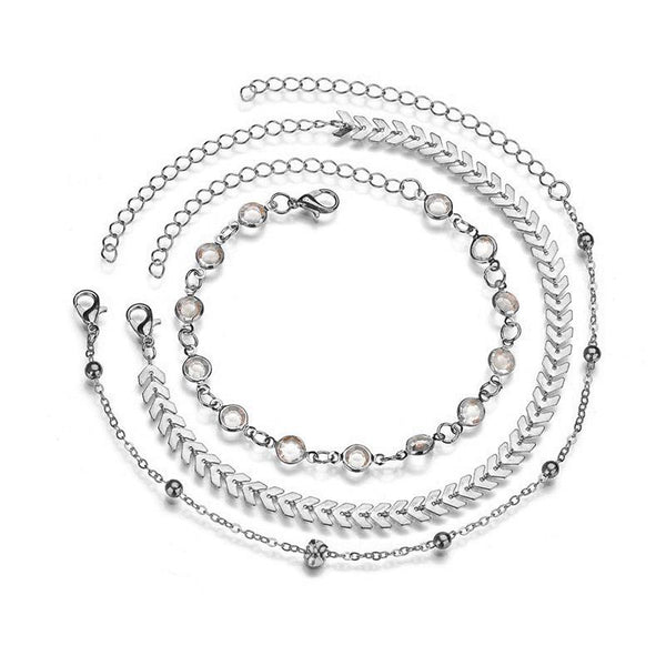 2 Sets of Chevron and Crystals Anklet Set - 6pcs