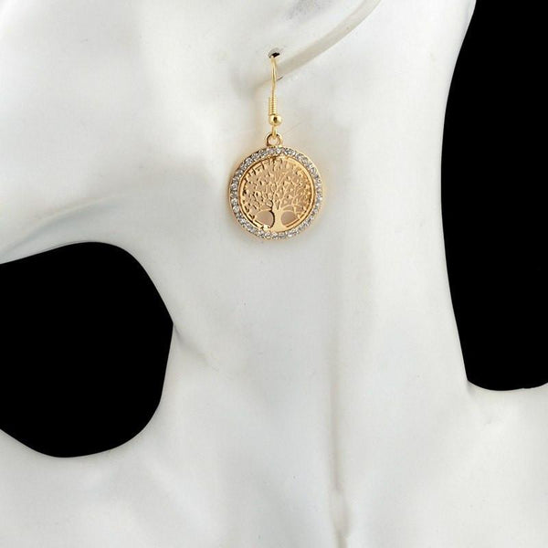"Tree Of Life" - Gold Earrings w/ Rhinestones