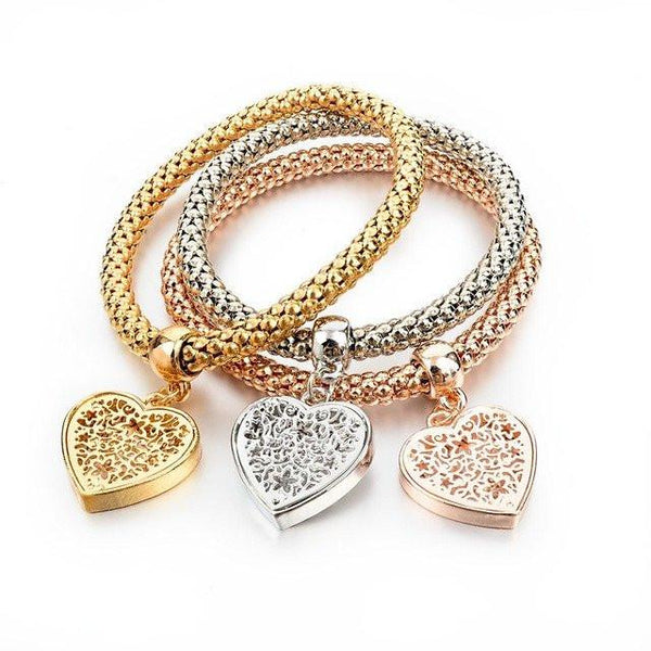 2 Set of Heart Charm Bracelets with Austrian Crystals